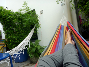 Relaxing in a hammock